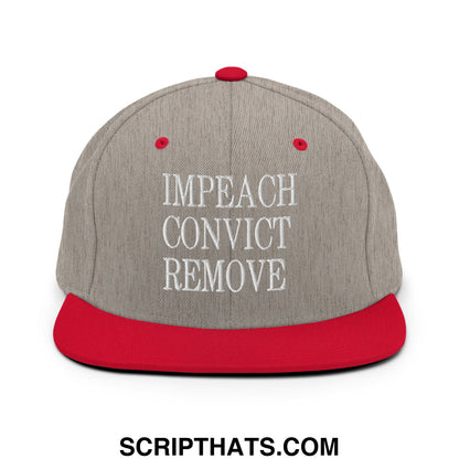 Impeach Convict Remove Embroidered Flat Bill Brim Snapback Hat Heather Grey Red
