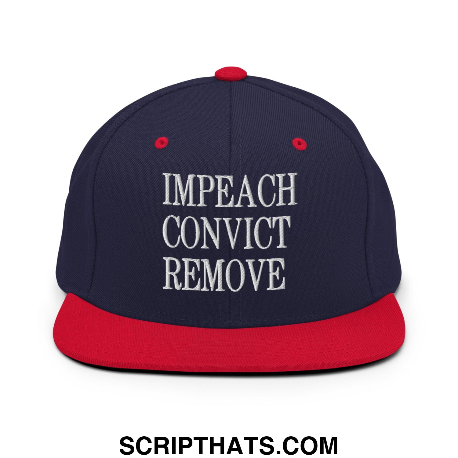Impeach Convict Remove Embroidered Flat Bill Brim Snapback Hat Navy Red