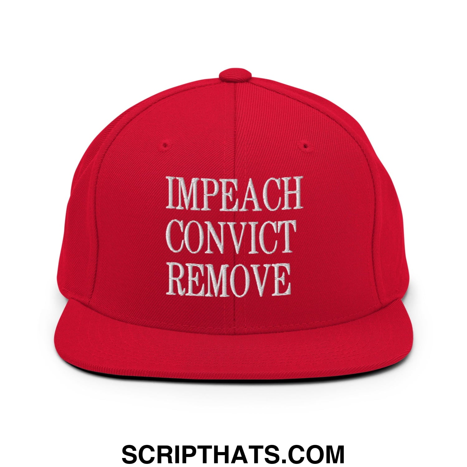 Impeach Convict Remove Embroidered Flat Bill Brim Snapback Hat Red