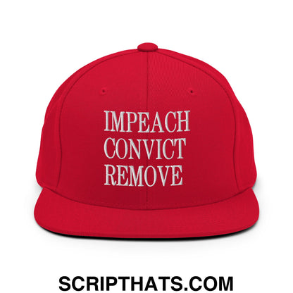 Impeach Convict Remove Embroidered Flat Bill Brim Snapback Hat Red