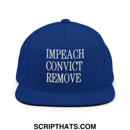 Impeach Convict Remove Embroidered Flat Bill Brim Snapback Hat Royal Blue
