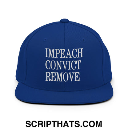Impeach Convict Remove Embroidered Flat Bill Brim Snapback Hat Royal Blue