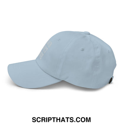 Light blue unstructured dad hat with subtle white embroidered impeach convict remove script on front