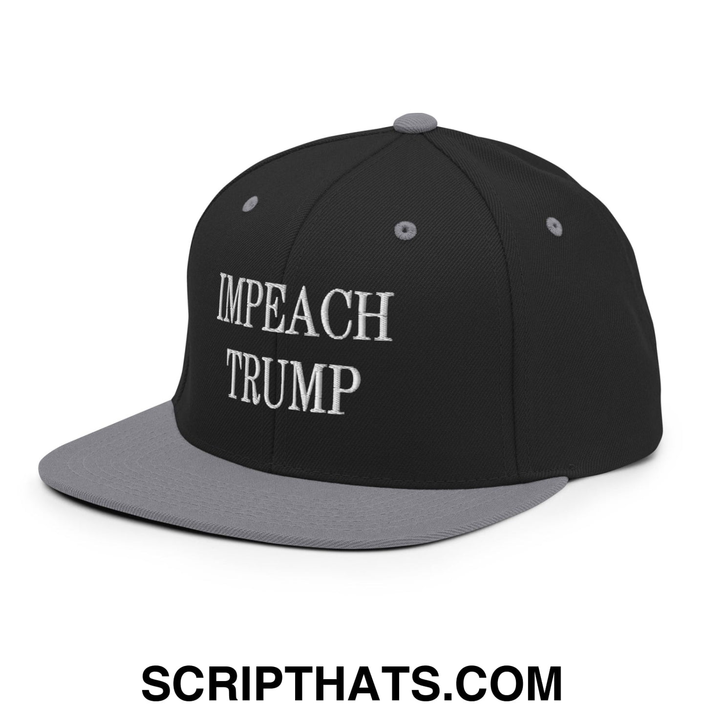 Impeach Trump Embroidered Flat Bill Brim Snapback Hat Black Silver