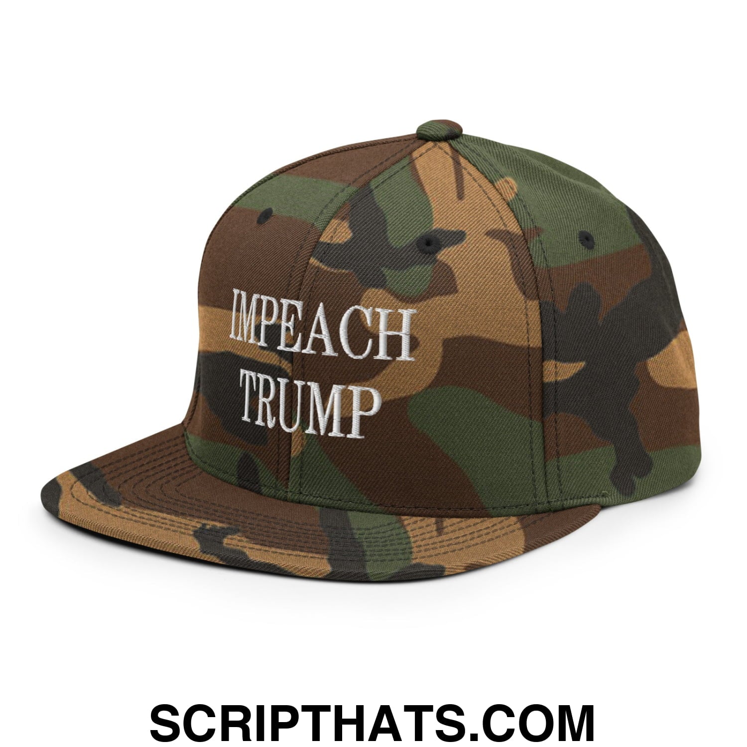 Impeach Trump Embroidered Flat Bill Brim Snapback Hat Green Camo