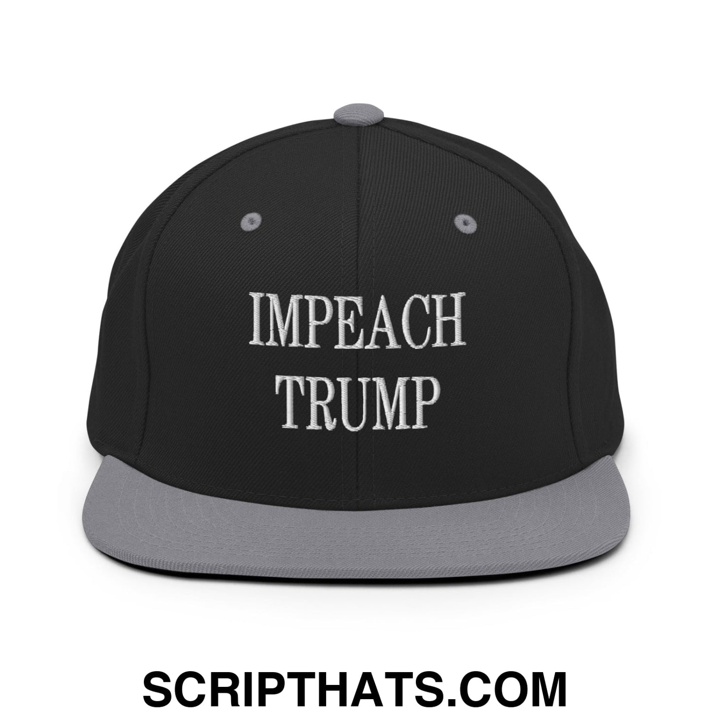 Impeach Trump Embroidered Flat Bill Brim Snapback Hat Black Silver