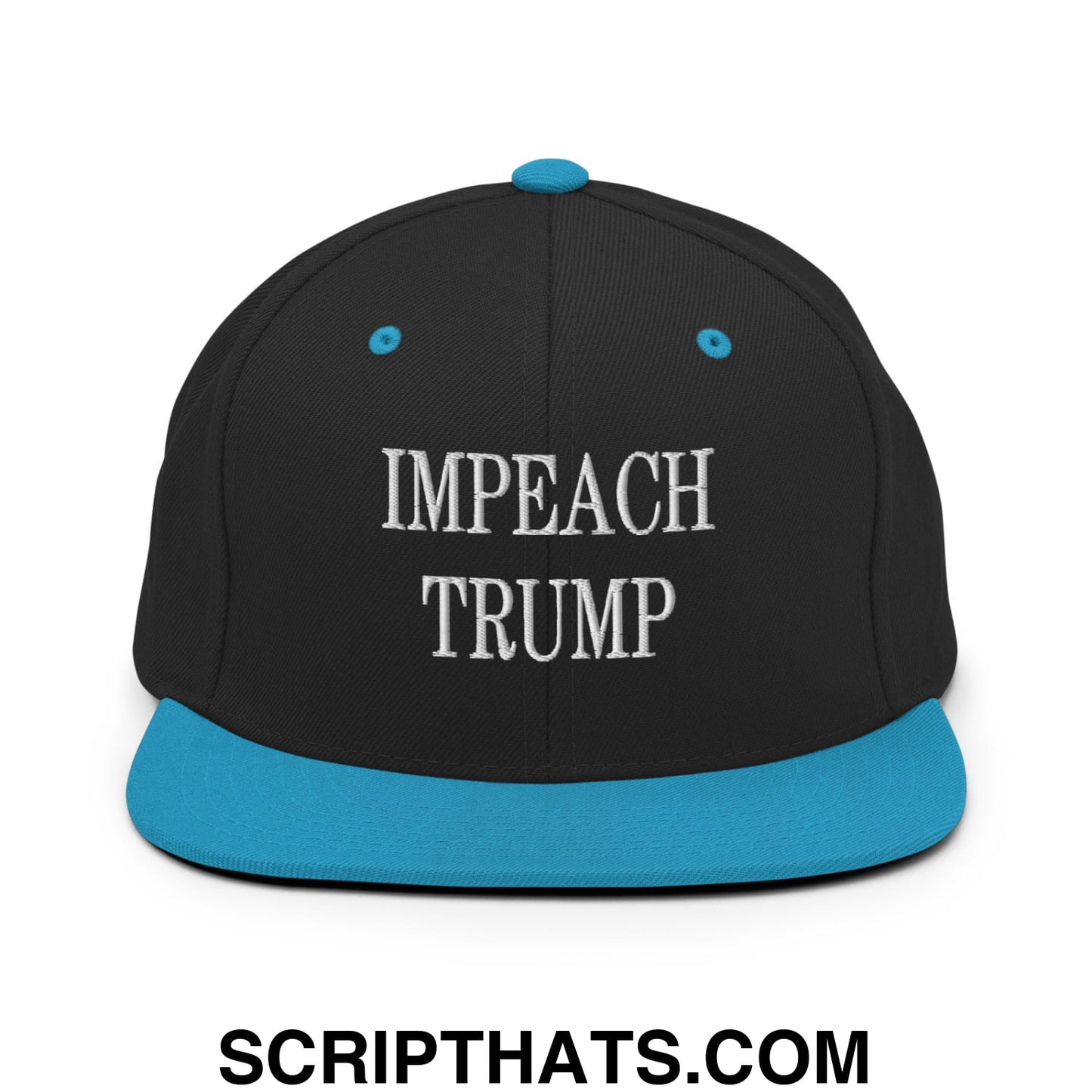 Impeach Trump Embroidered Flat Bill Brim Snapback Hat Black Teal