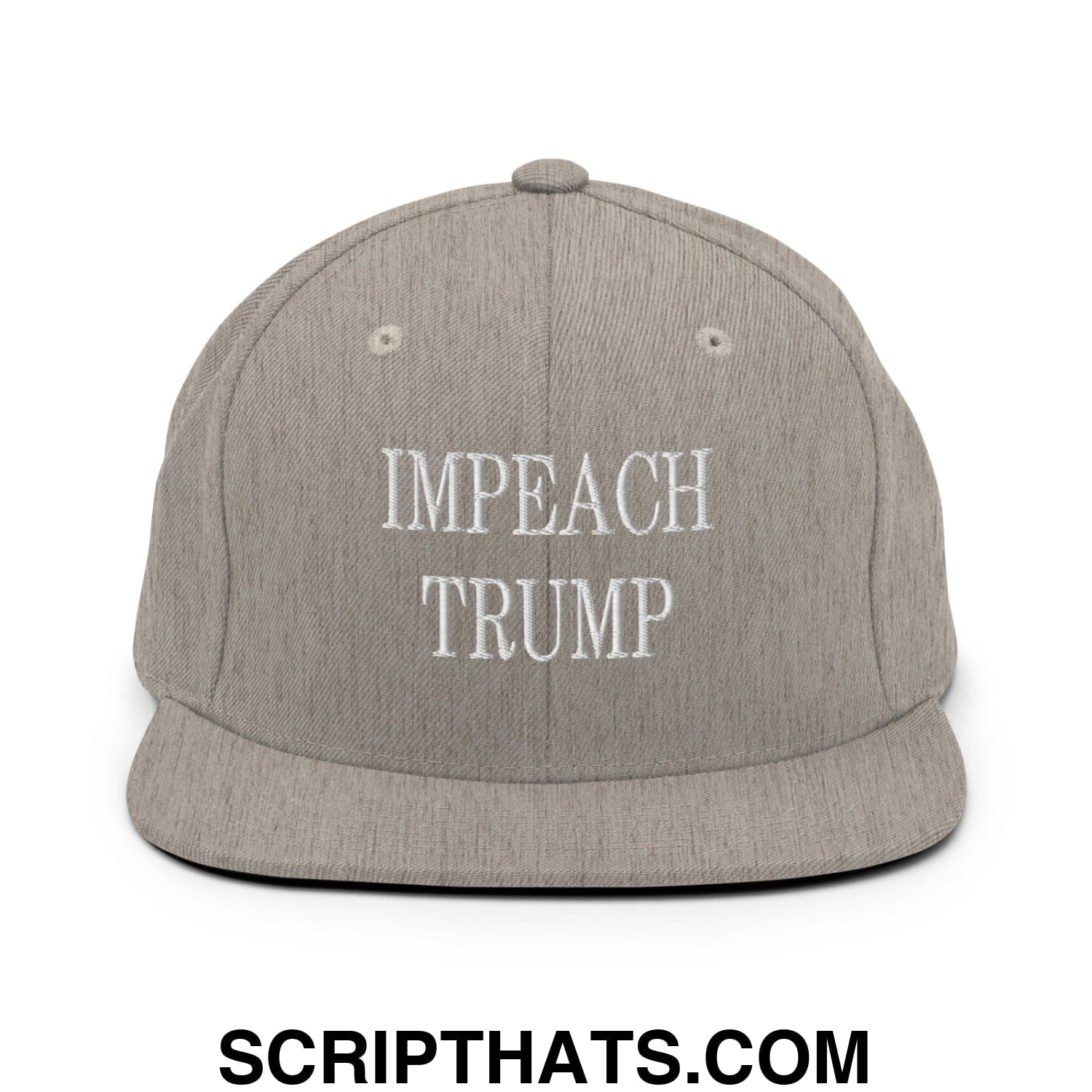 Impeach Trump Embroidered Flat Bill Brim Snapback Hat Heather Grey