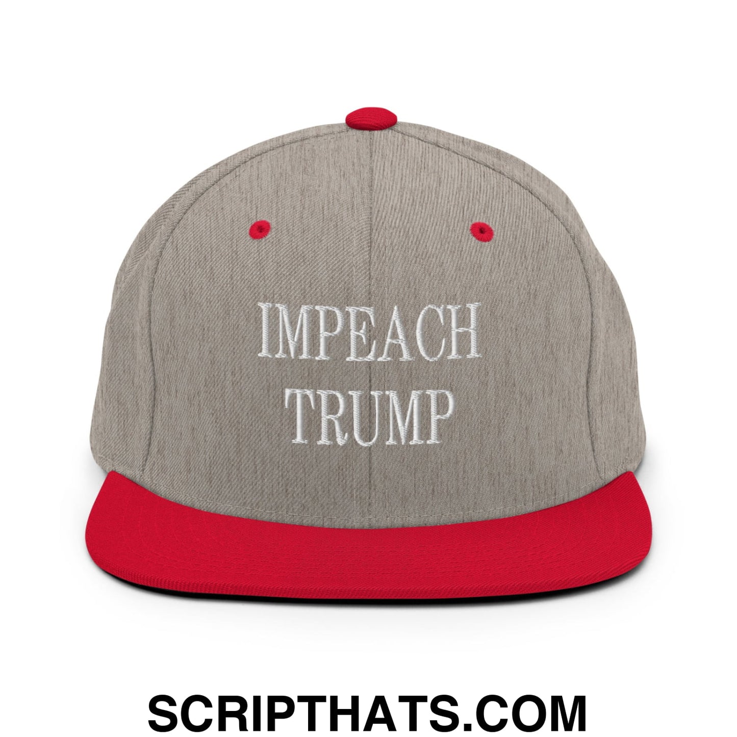 Impeach Trump Embroidered Flat Bill Brim Snapback Hat Heather Grey Red