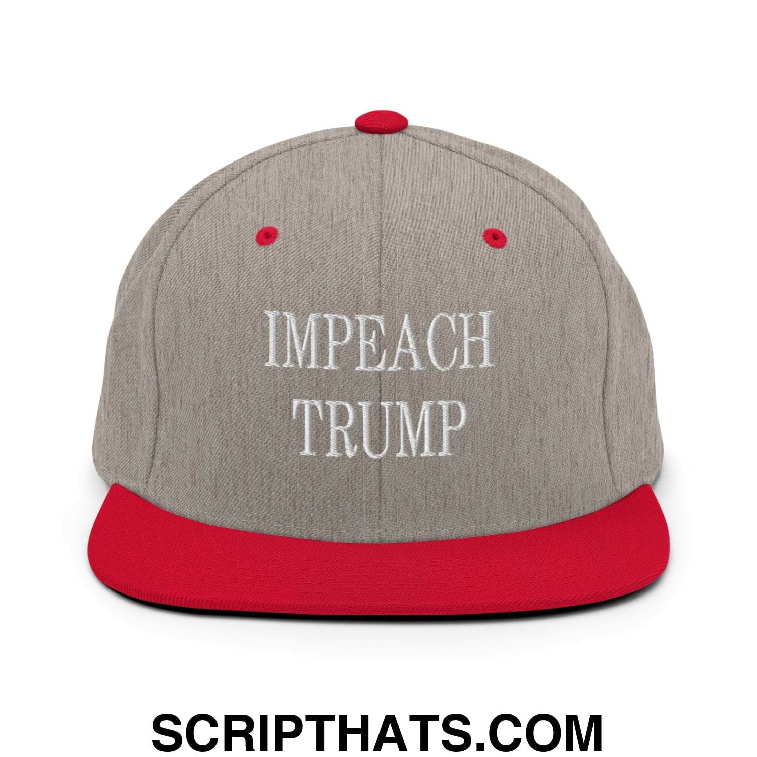 Impeach Trump Embroidered Flat Bill Brim Snapback Hat Heather Grey Red