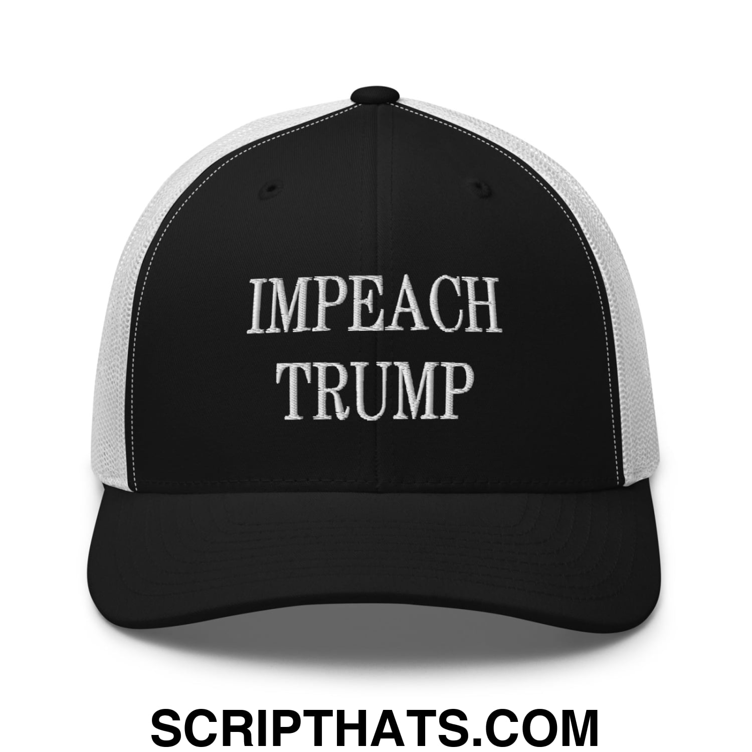 Impeach Trump Embroidered Mesh Trucker Hat Black White