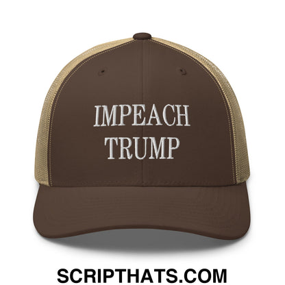 Impeach Trump Embroidered Mesh Trucker Hat Brown Khaki