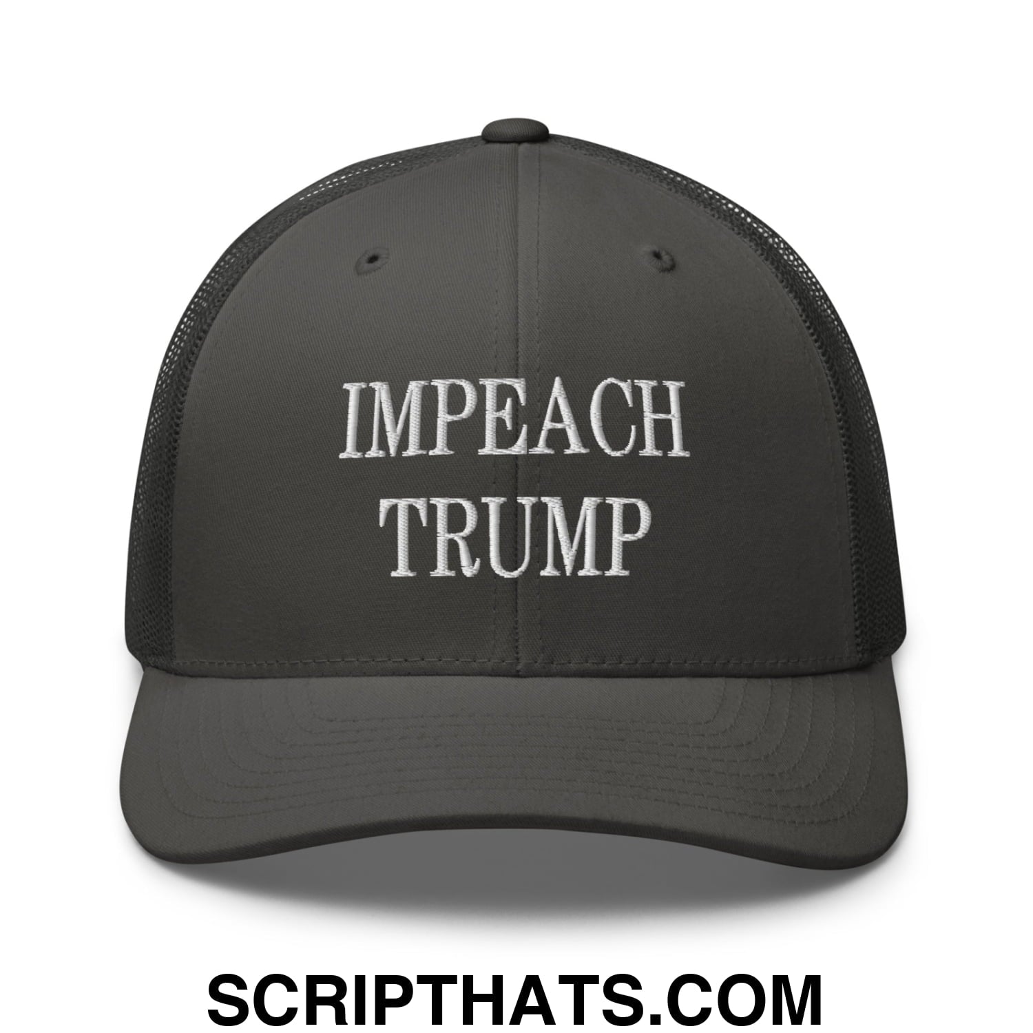Impeach Trump Embroidered Mesh Trucker Hat Charcoal