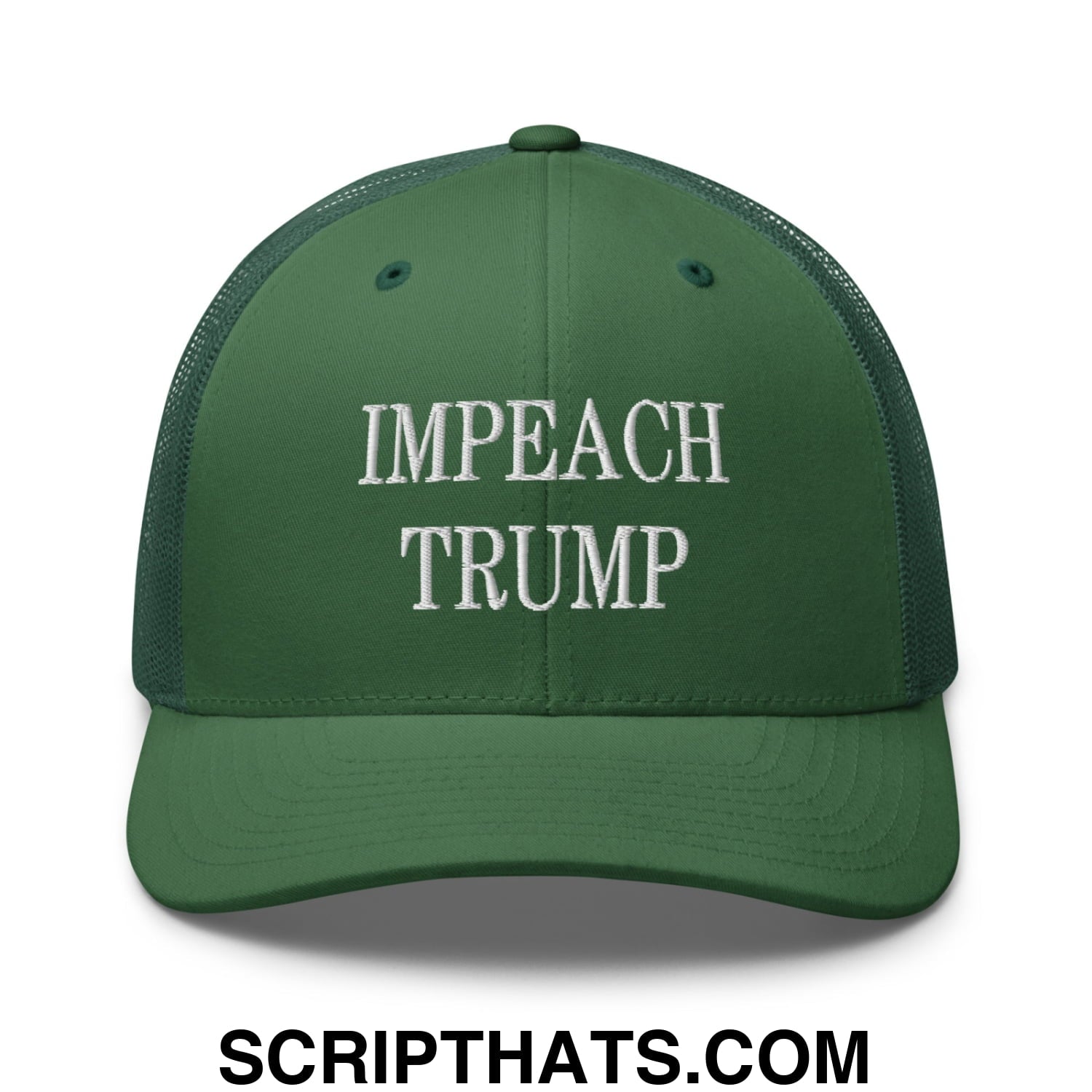 Impeach Trump Embroidered Mesh Trucker Hat Evergreen