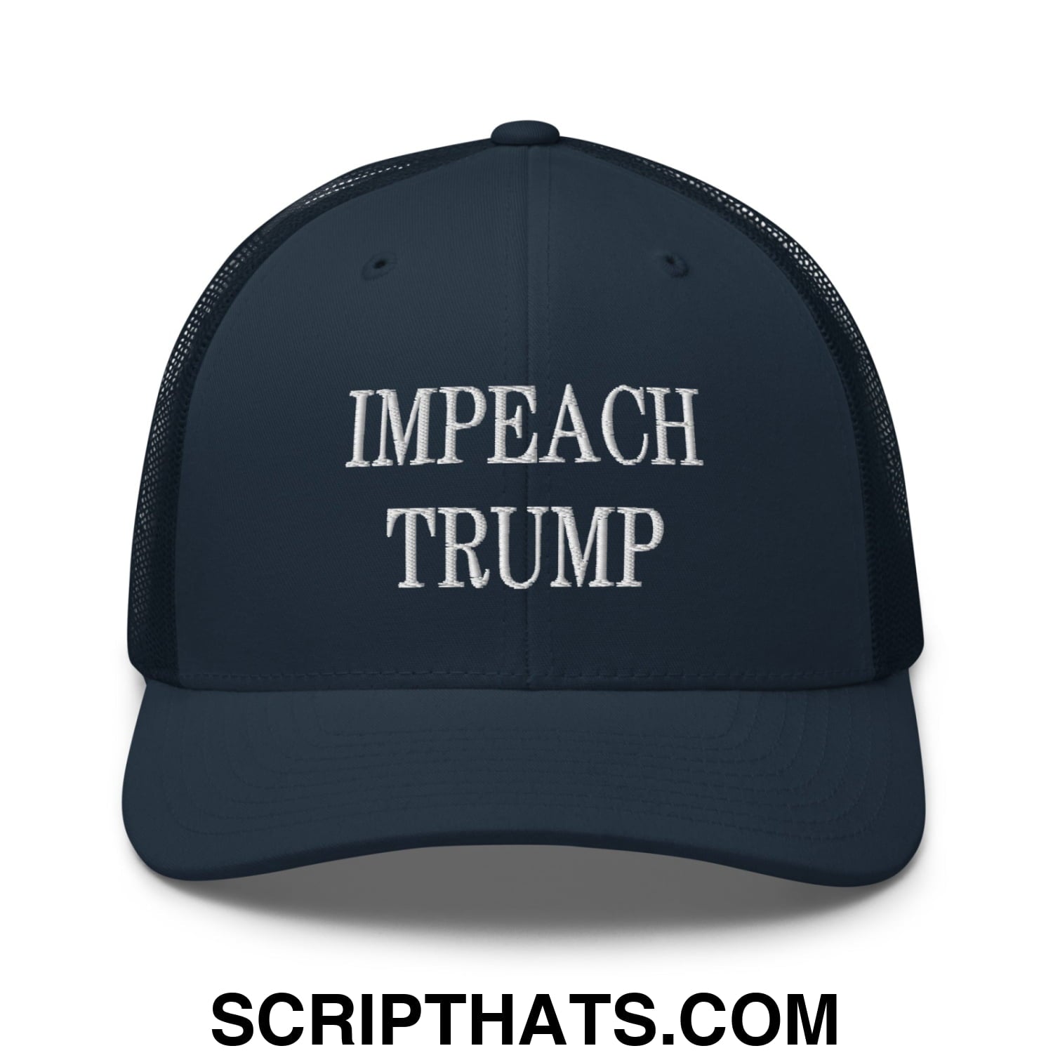 Impeach Trump Embroidered Mesh Trucker Hat Navy