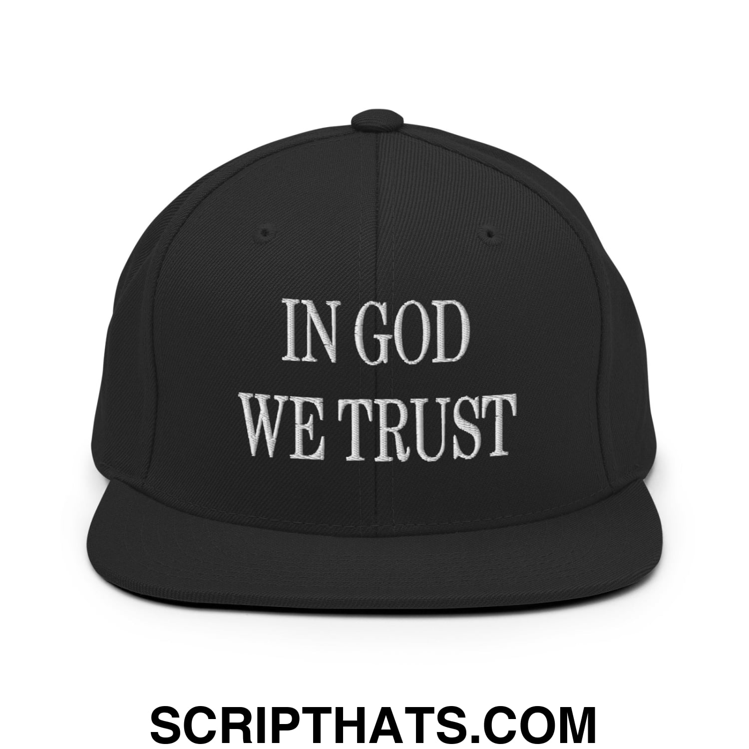 In God We Trust Embroidered Flat Bill Brim Snapback Hat Black