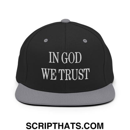 In God We Trust Embroidered Flat Bill Brim Snapback Hat Black Silver