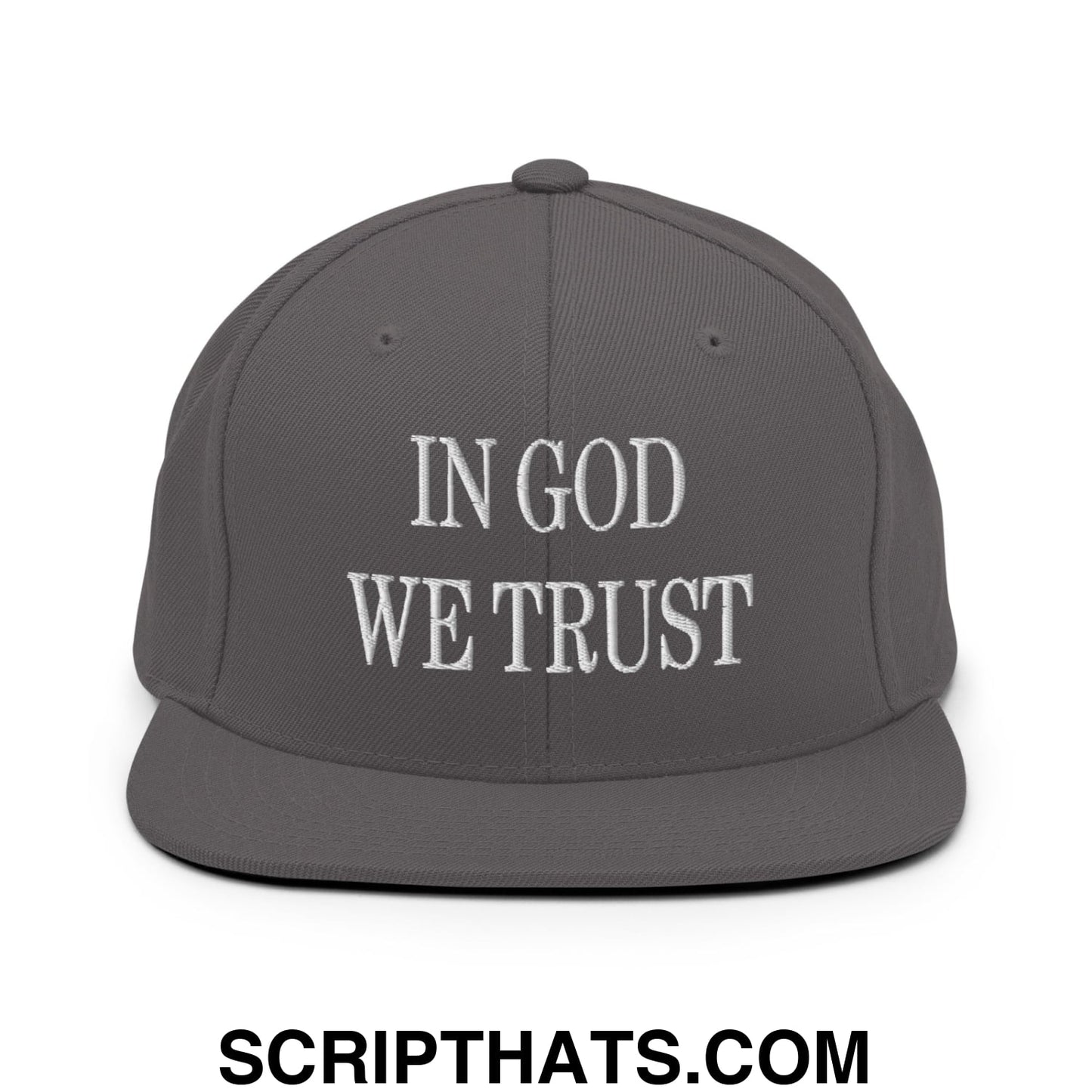In God We Trust Embroidered Flat Bill Brim Snapback Hat Dark Grey