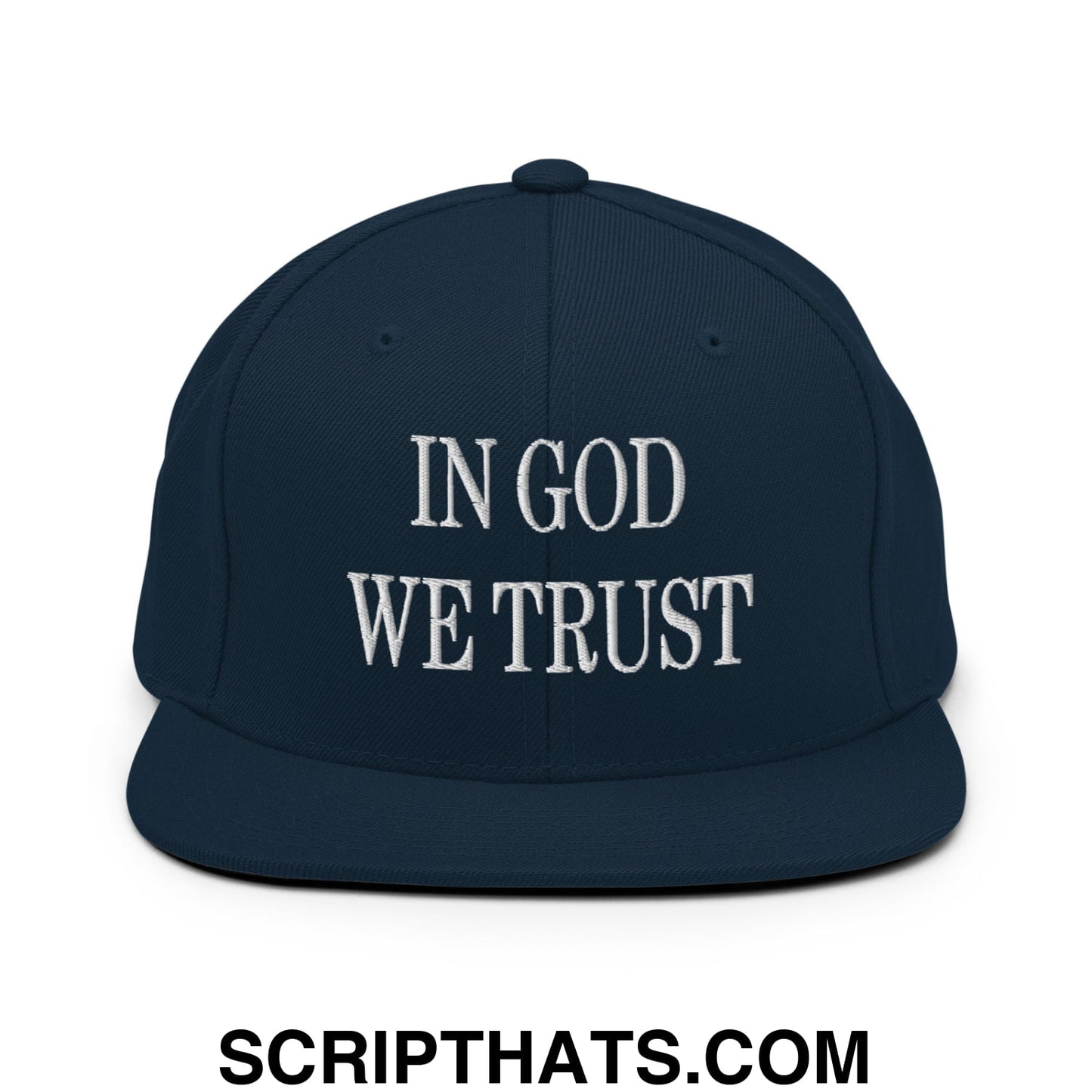 In God We Trust Embroidered Flat Bill Brim Snapback Hat Dark Navy