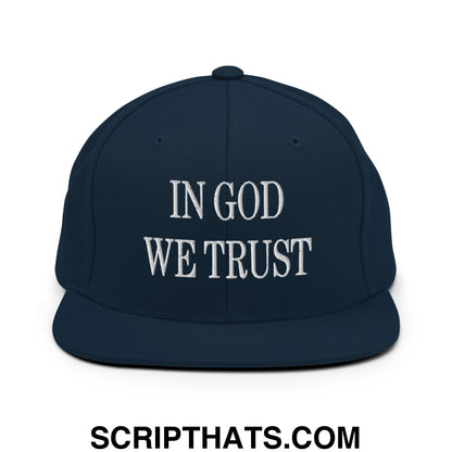 In God We Trust Embroidered Flat Bill Brim Snapback Hat Dark Navy