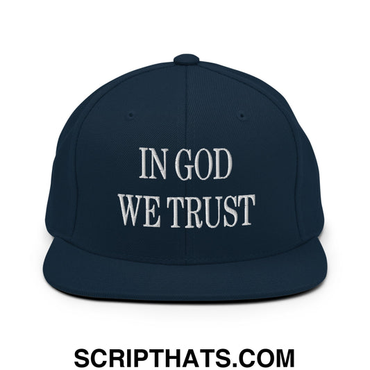 In God We Trust Embroidered Flat Bill Brim Snapback Hat Dark Navy