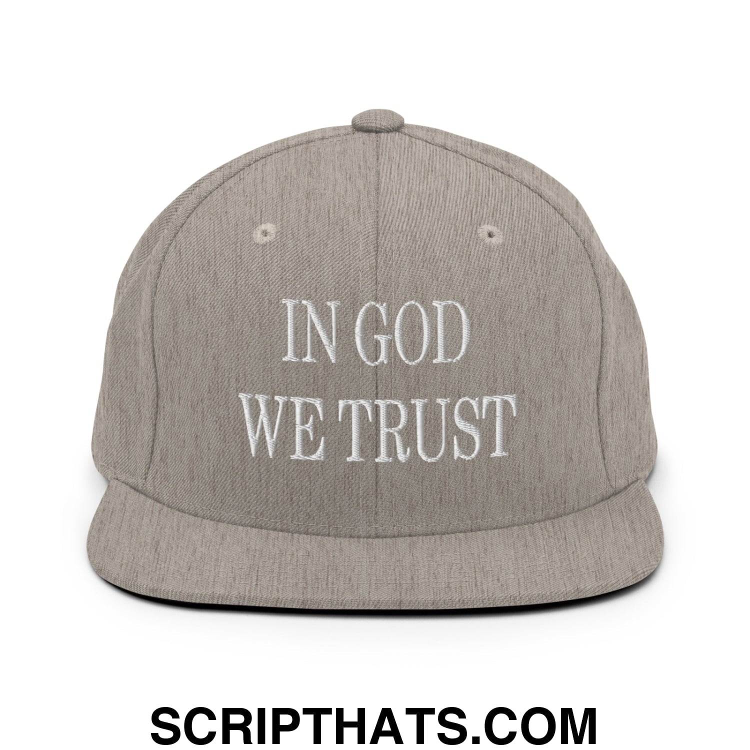 In God We Trust Embroidered Flat Bill Brim Snapback Hat Heather Grey