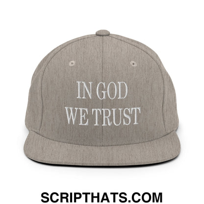 In God We Trust Embroidered Flat Bill Brim Snapback Hat Heather Grey