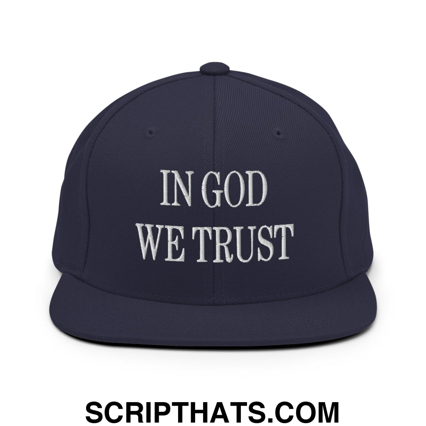 In God We Trust Embroidered Flat Bill Brim Snapback Hat Navy