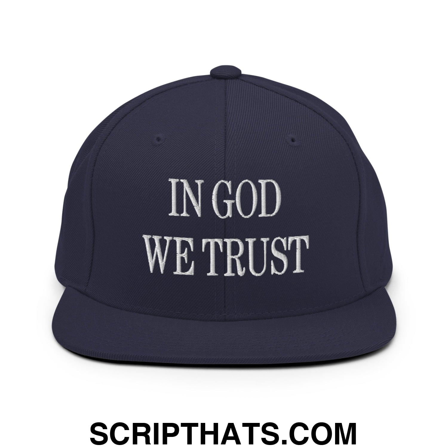 In God We Trust Embroidered Flat Bill Brim Snapback Hat Navy
