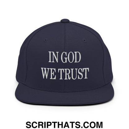 In God We Trust Embroidered Flat Bill Brim Snapback Hat Navy