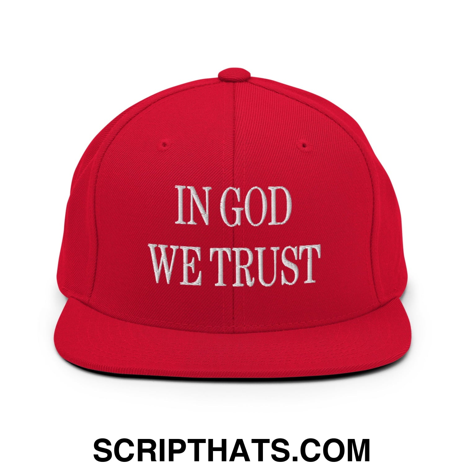 In God We Trust Embroidered Flat Bill Brim Snapback Hat Red