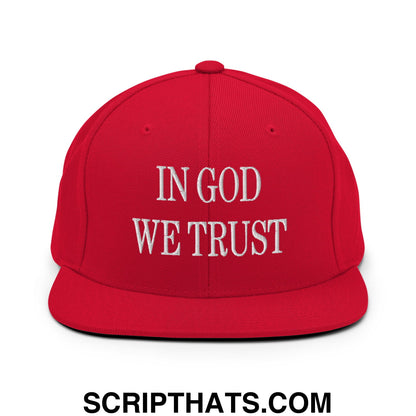In God We Trust Embroidered Flat Bill Brim Snapback Hat Red