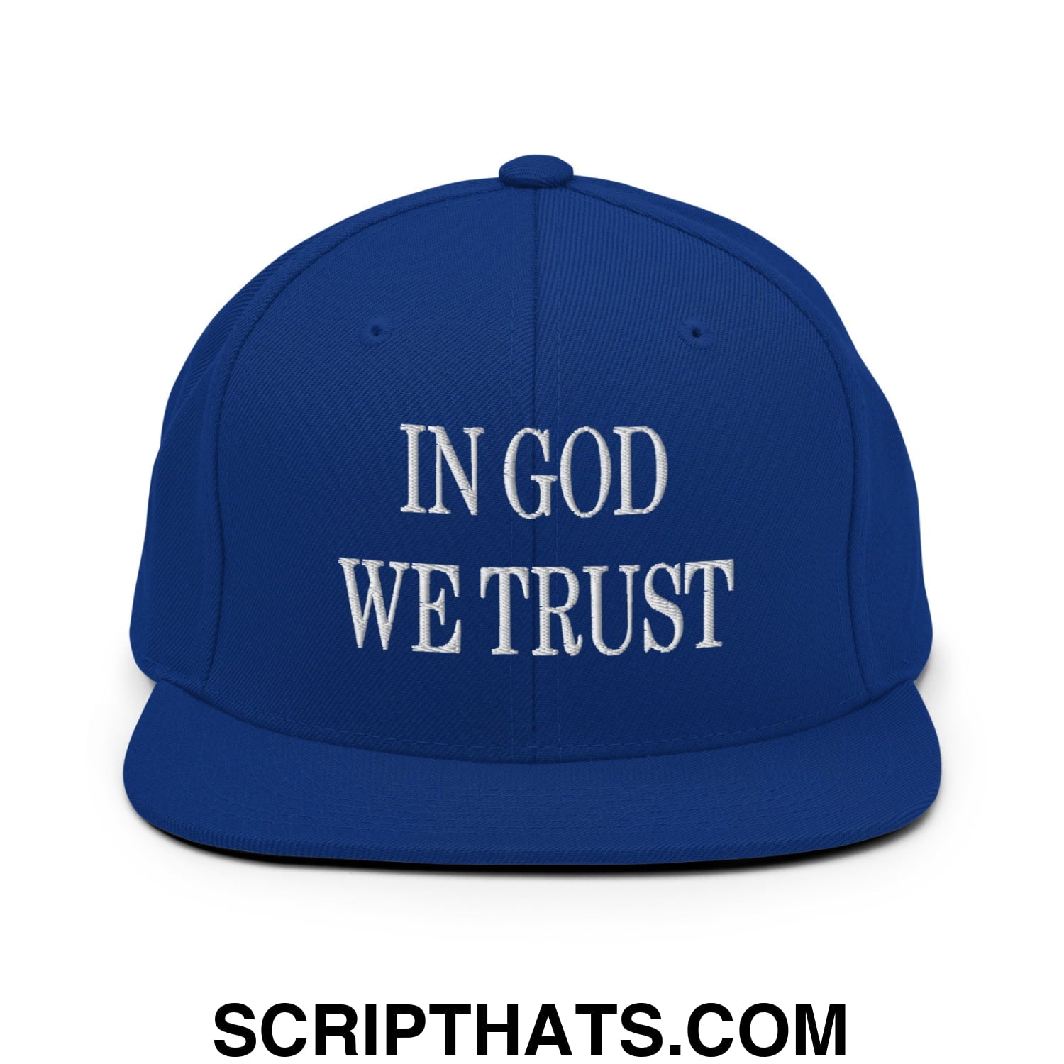 In God We Trust Embroidered Flat Bill Brim Snapback Hat Royal Blue