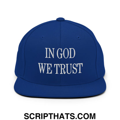 In God We Trust Embroidered Flat Bill Brim Snapback Hat Royal Blue