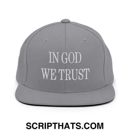 In God We Trust Embroidered Flat Bill Brim Snapback Hat Silver