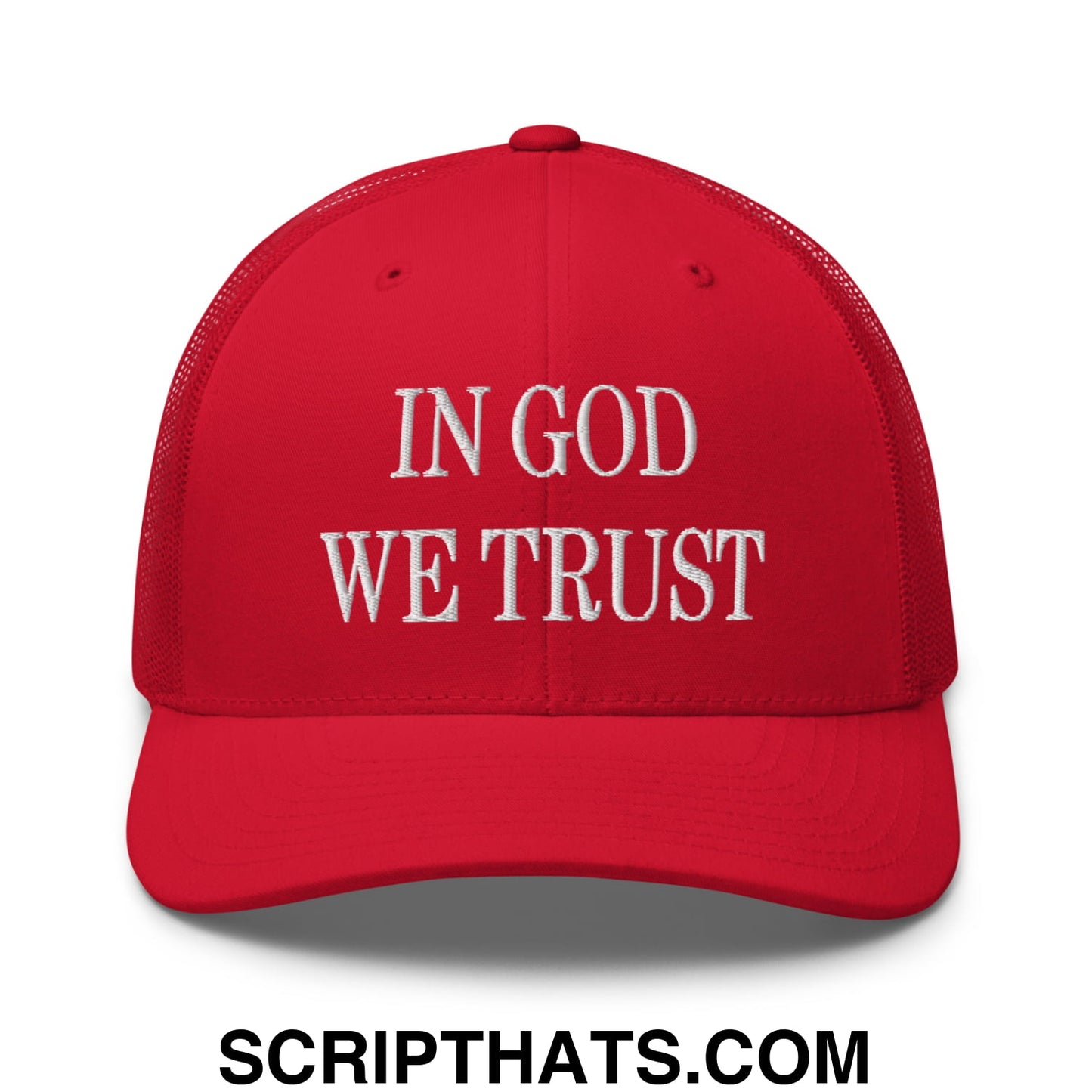 In God We Trust Embroidered Mesh Trucker Hat Red