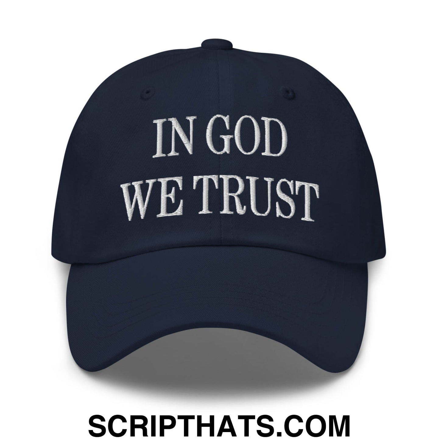 In God We Trust Embroidered Unstructured Dad Hat Navy