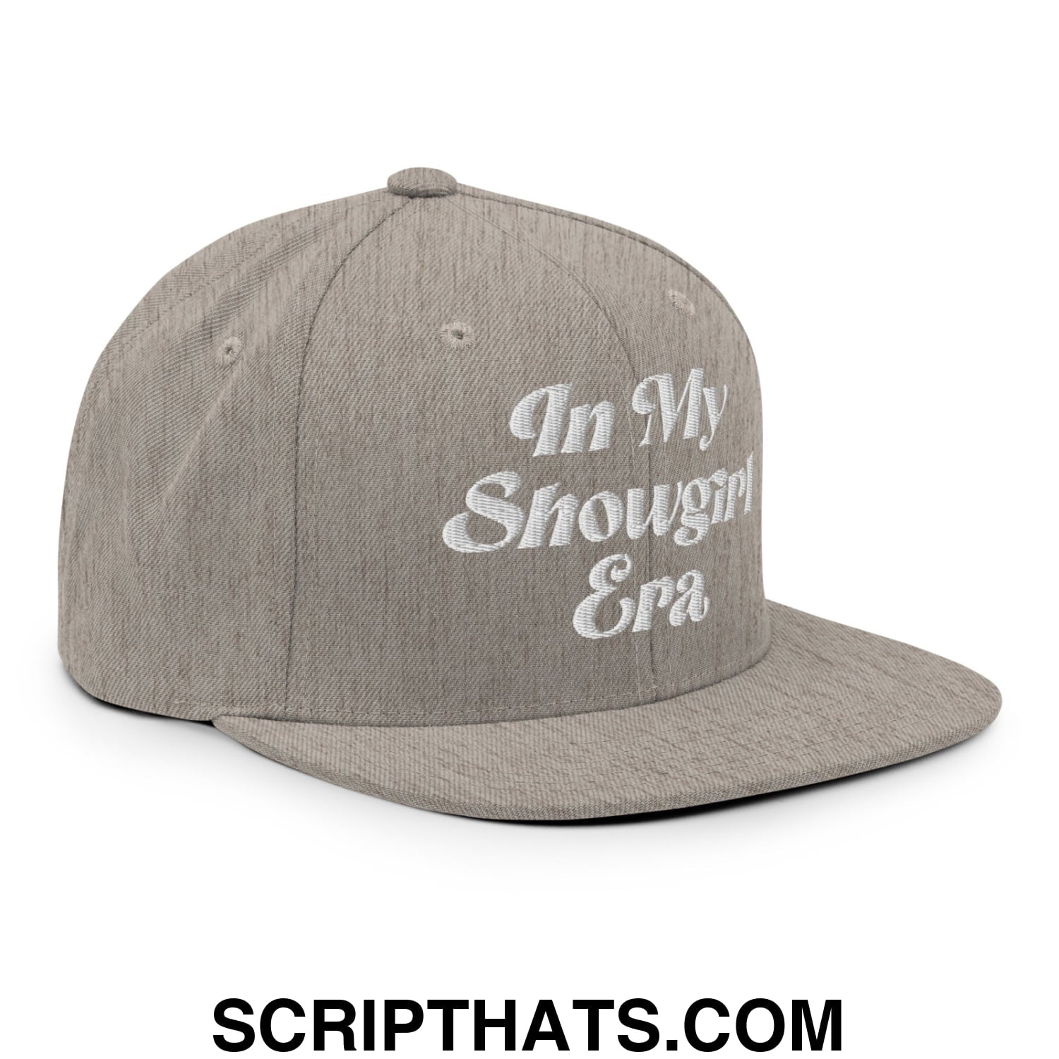 In My Showgirl Era Embroidered Flat Bill Brim Snapback Hat Heather Grey