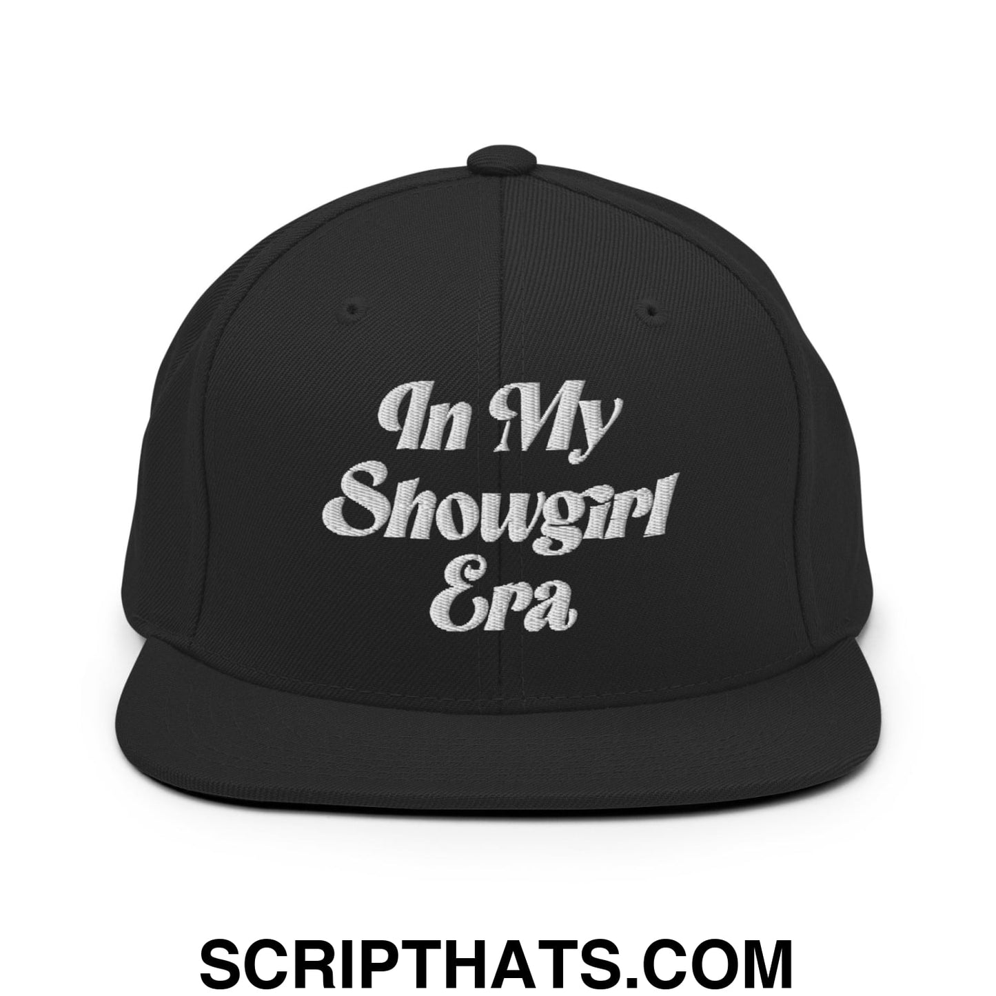 In My Showgirl Era Embroidered Flat Bill Brim Snapback Hat Black
