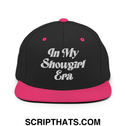 In My Showgirl Era Embroidered Flat Bill Brim Snapback Hat Black Neon Pink