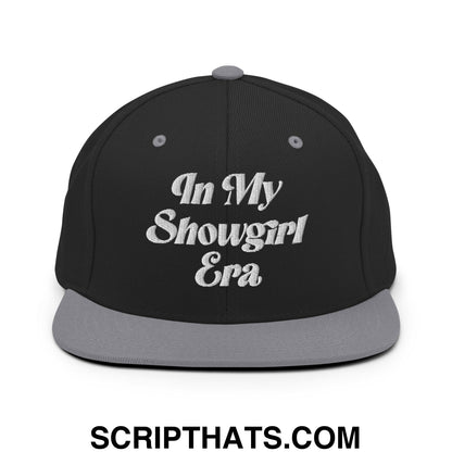 In My Showgirl Era Embroidered Flat Bill Brim Snapback Hat Black Silver