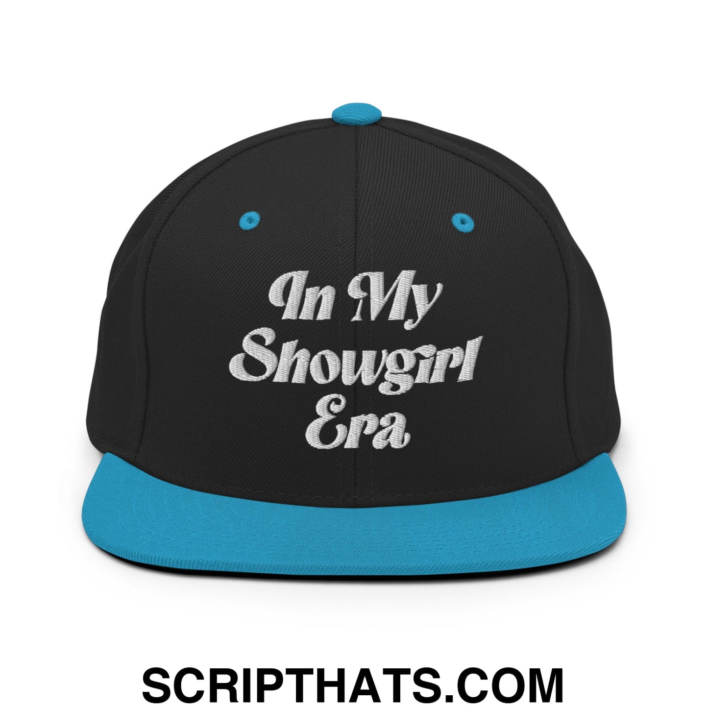 In My Showgirl Era Embroidered Flat Bill Brim Snapback Hat Black Teal