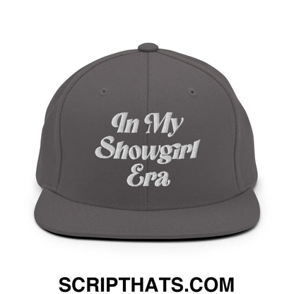 In My Showgirl Era Embroidered Flat Bill Brim Snapback Hat Dark Grey