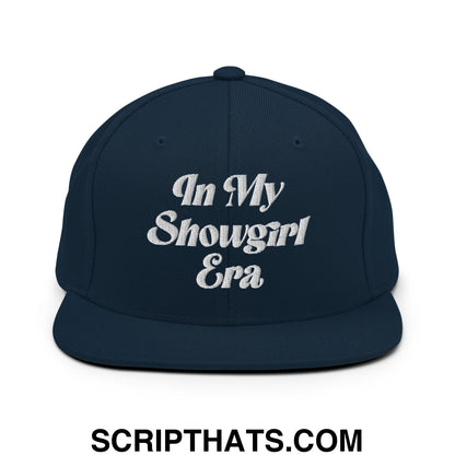 In My Showgirl Era Embroidered Flat Bill Brim Snapback Hat Dark Navy