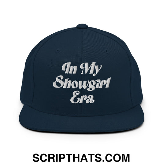 In My Showgirl Era Embroidered Flat Bill Brim Snapback Hat Dark Navy