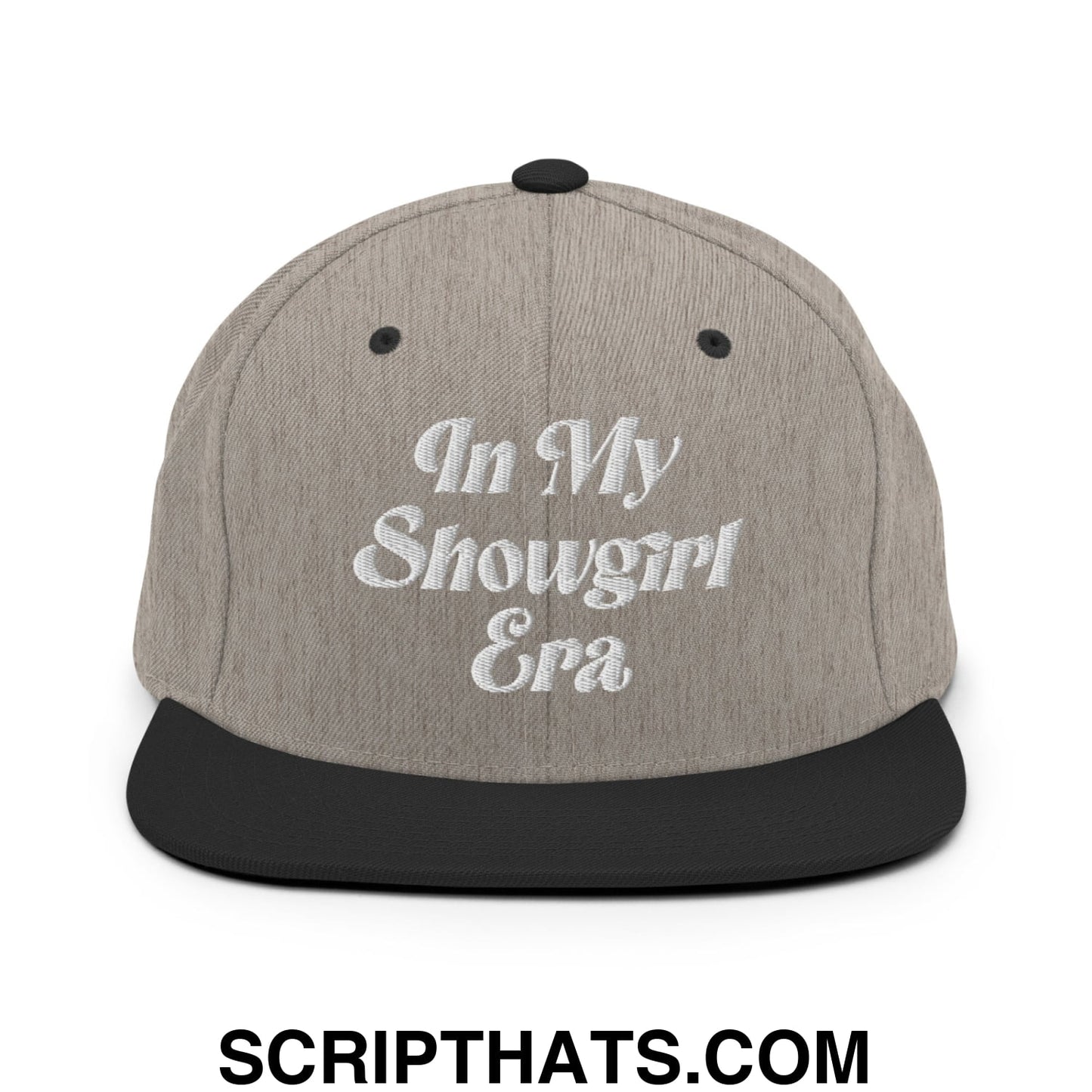 In My Showgirl Era Embroidered Flat Bill Brim Snapback Hat Heather Black