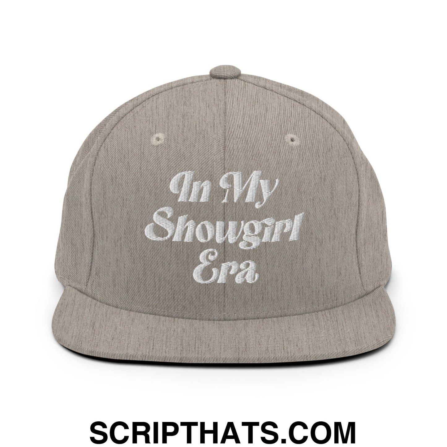In My Showgirl Era Embroidered Flat Bill Brim Snapback Hat Heather Grey