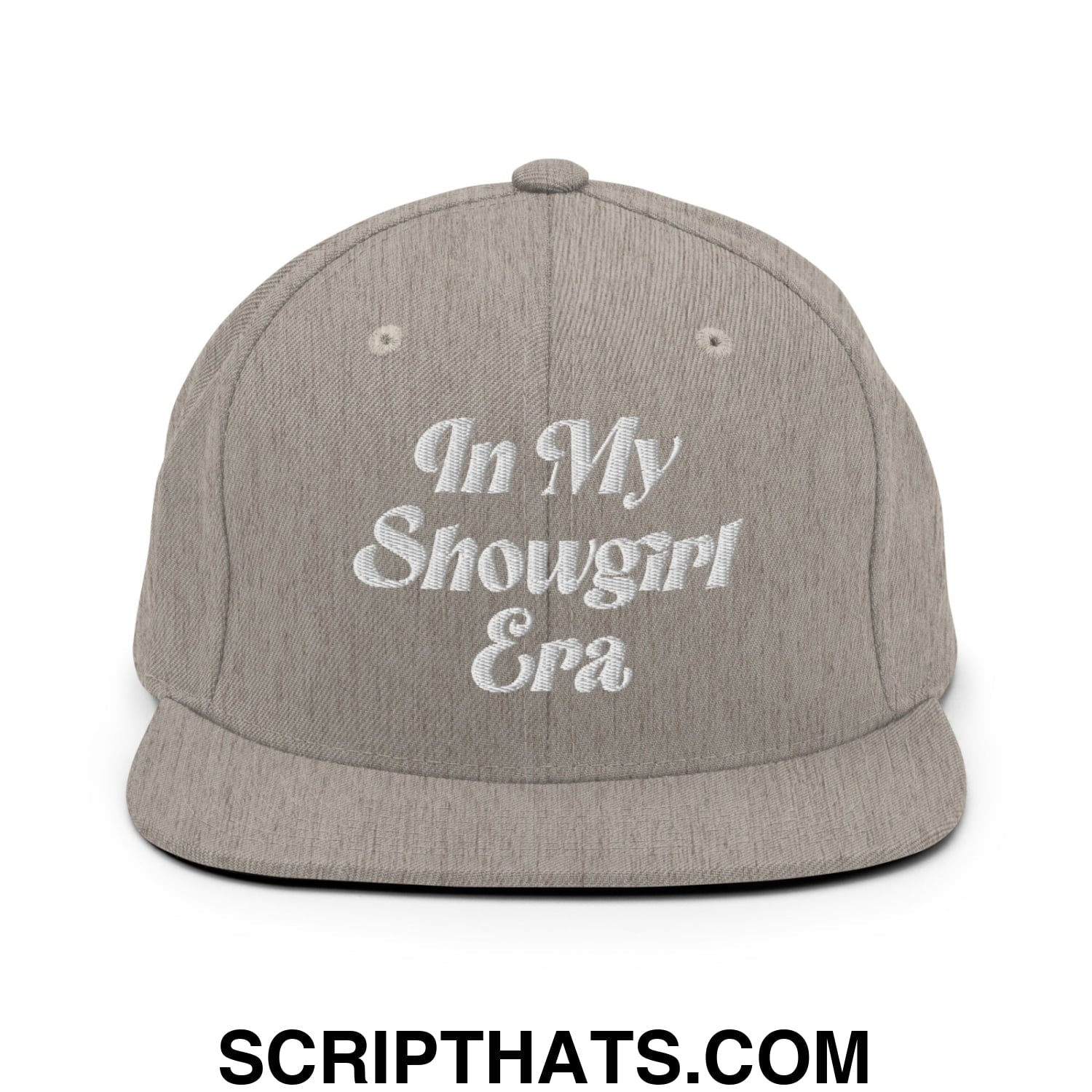 In My Showgirl Era Embroidered Flat Bill Brim Snapback Hat Heather Grey