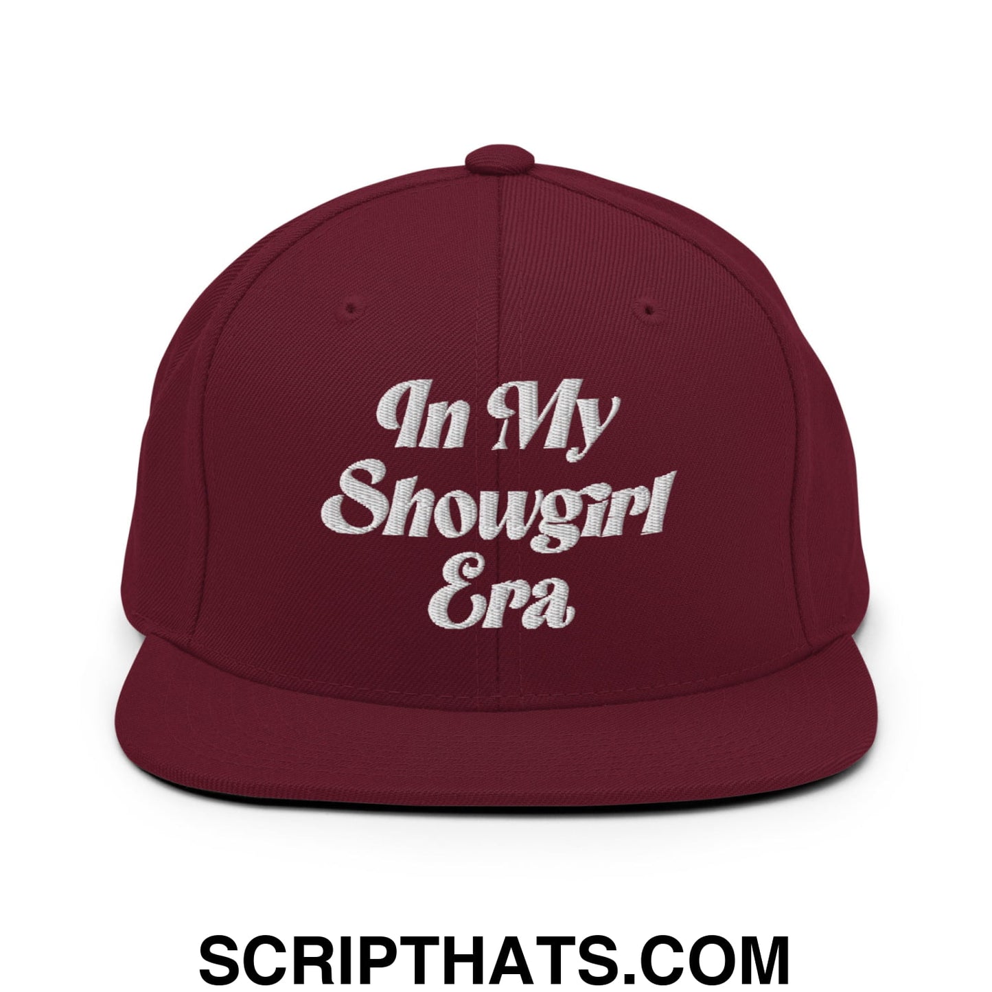 In My Showgirl Era Embroidered Flat Bill Brim Snapback Hat Maroon