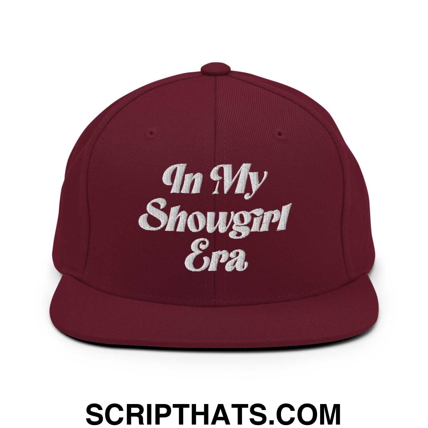 In My Showgirl Era Embroidered Flat Bill Brim Snapback Hat Maroon